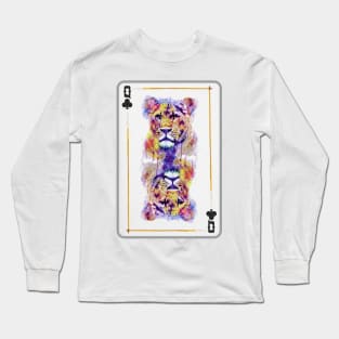 Lioness Head Queen of Clubs Playing Card Long Sleeve T-Shirt